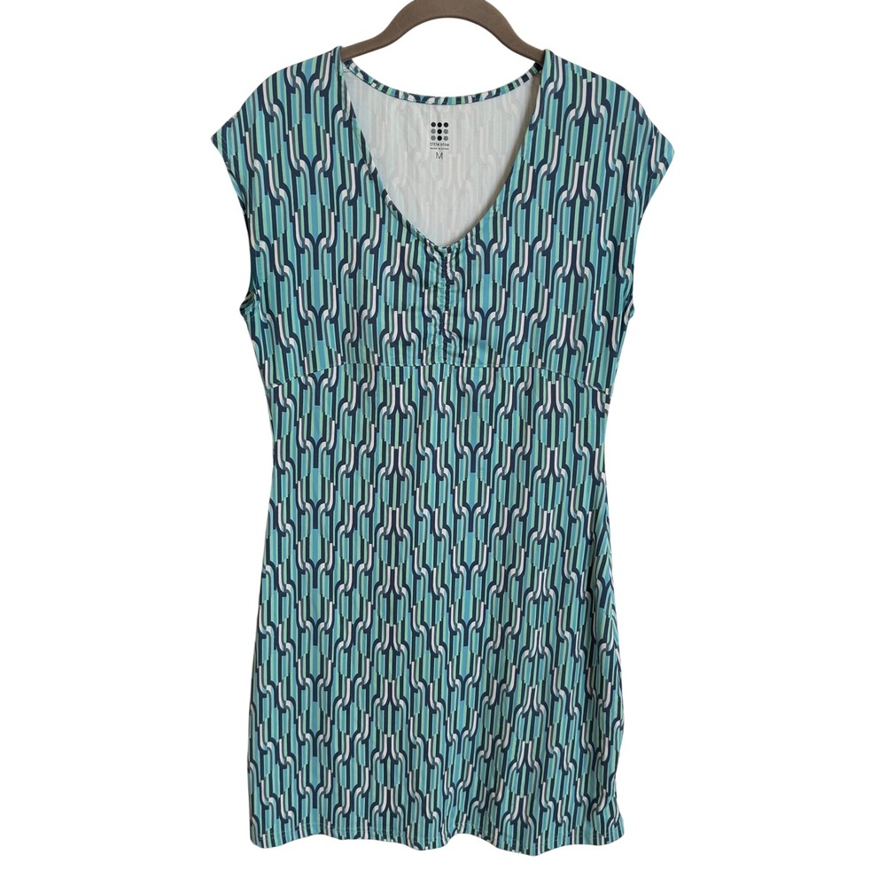 Title Nine Diamalete Dress Womens Mediumâ Teal Blue Geometric Active Travel Mini